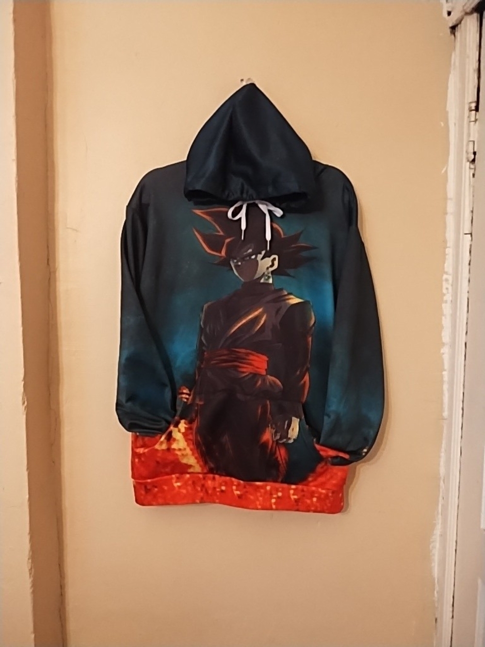 Men's Black & Red Anime (Goku) Graphic Draw String Hoodie
